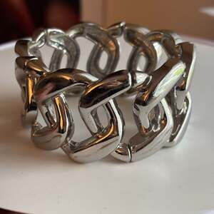 Vintage Wide Silver Link Stretch Bracelet Wide Shiny Silver Link Cuff Bracelet